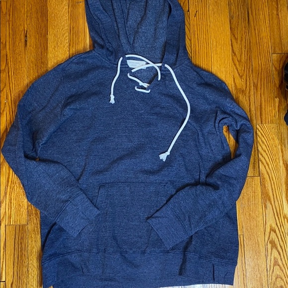 Ocean Drive Tops - Navy blue tie up sweatshirt.